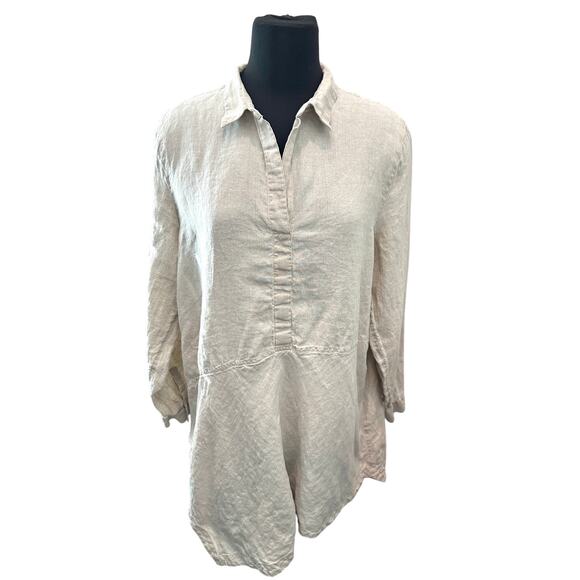 J.JILL | Love Linen Beige Long Sleeve Tunic Top 100% Linen | XL - Picture 2 of 8